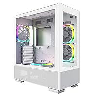 Sky Two, Dual Tempered Glass, 4X PWM ARGB Fans Pre-Installed, ATX Gaming Mid Tower Computer Case, Type C, High Airflow Performance- White