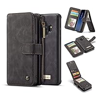 Phone Flip Wallet Case Wallet Case Compatible with Samsung Galaxy S9 2 in 1 Leather Zipper Detachable Magnetic 14 Card Slots,Clutch Bag Leather Wallet Holster (Color : Black)