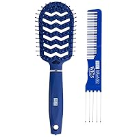 Milano Collection Professional Wig and Extension, No Tangle, Durable, Salon Grade Brush and Teasing Comb Duo, Brush and Comb Set - Blue