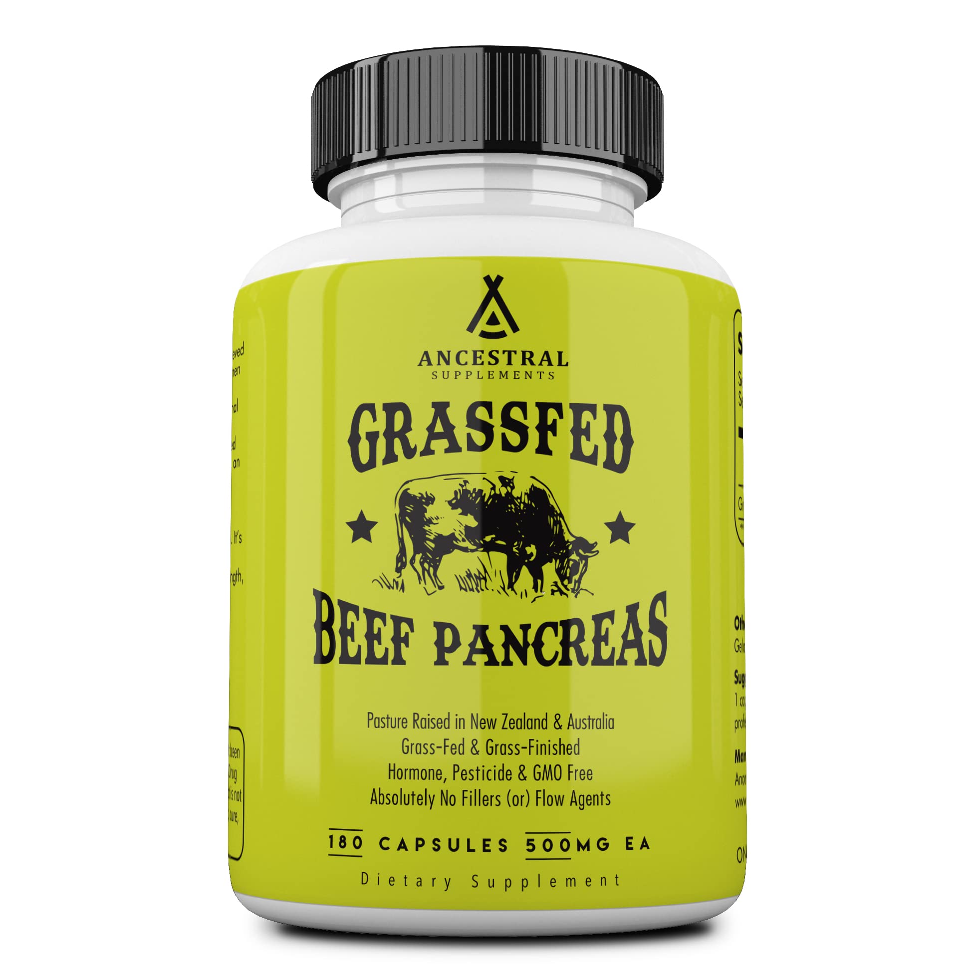 Ancestral Supplements Grass Fed Pancreas — Digestive, Proteolytic Enzymes (Including Trypsin) and Pancreatic Support (180 Capsules)