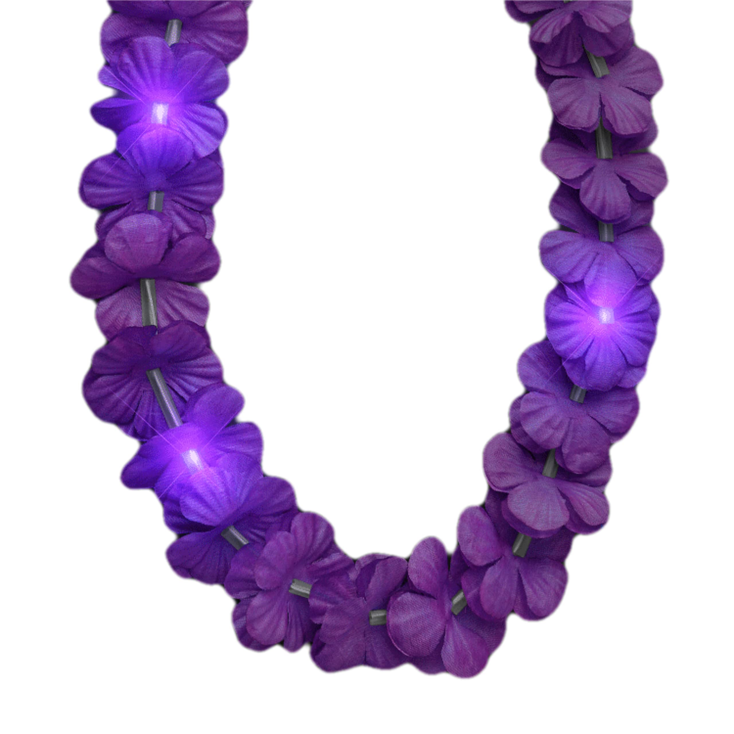 Blinkee LED Hawaiian Flower Lei Necklace - Purple Light-Up Luau Party Accessory: Non-Metallic, 6 LEDs, Replaceable Batteries