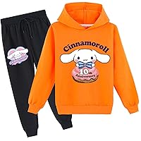 Kids Graphic Long Sleeve Sweatshirts with Sweatpants,2 Piece Cinnamoroll Hoodie Outfits Classic Tracksuit for Girls