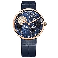 Agelocer Women's Moon Phase Rotating Lightweight Quartz Waterproof Leather Band Luxury Wrist Watch, VO.02.6504D6, Simple
