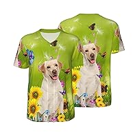 Labrador in The Flowers Men's Short-Sleeved Baseball T-Shirt, Classic Casual Short-Sleeved Sports Shirt Baseball Apparel