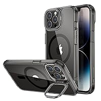 ESR Magnetic Phone Case for iPhone 14 Pro Max, Compatible with MagSafe, Built-in Camera Ring Stand, Military-Grade Protection, Classic Kickstand Case (HaloLock),Clear Black