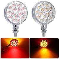 Double-Face Pedestal Fender Light Round Amber Stud Mount, 3 Inch 30 LED Clear Lens Rear Stop Turn Tail Signal Trailer Light for Semi Truck Peterbilt Kenworth Freightliner Towing Truck 2 Packs