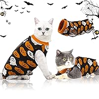 oUUoNNo Cat Wound Surgery Recovery Suit for Abdominal Wounds or Skin Diseases, After Surgery Wear, Pajama Suit, E-Collar Alternative for Cats (L, Halloween)