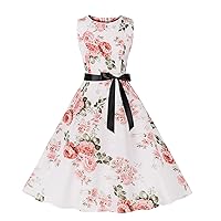 Women's Vintage Cocktail Dress 1950s Retro Rockabilly Sleeveless Swing Prom Party Dress Elegant Floral Tea Dresses