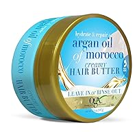 OGX Hydrate & Repair + Argan Oil of Morocco Creamy Hair Butter, Deep Moisturizing Leave-In or Rinse Treatment for Dry Hair, Paraben-Free, Sulfated-Surfactant Free, 6.6 oz