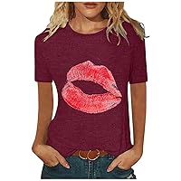 T Shirts for Women Graphic Heart Print Mock Neck Short Sleeve Tank Top Comfy Party Shirts for Women