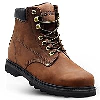 Work Boots for Men Soft Toe – 6inch Leather Boots for Construction Rubber Sole Working botas de trabajo para hombre, “Tank” Workboots