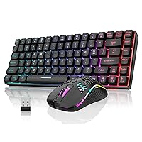 RedThunder K84 Wireless Keyboard and Mouse Combo, Rainbow Backlit Rechargeable Battery, 75% Layout TKL Ultra Compact Gaming Keyboard & Lightweight 3200 DPI Honeycomb Optical Mouse (Black)