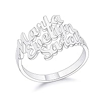 MeMeDIY Personalized Names Ring for Women, 1-4 Kids Names Ring, Sterling Silver Ring with Gold Plated, Rose Gold Plated, Gift for Mom Wife