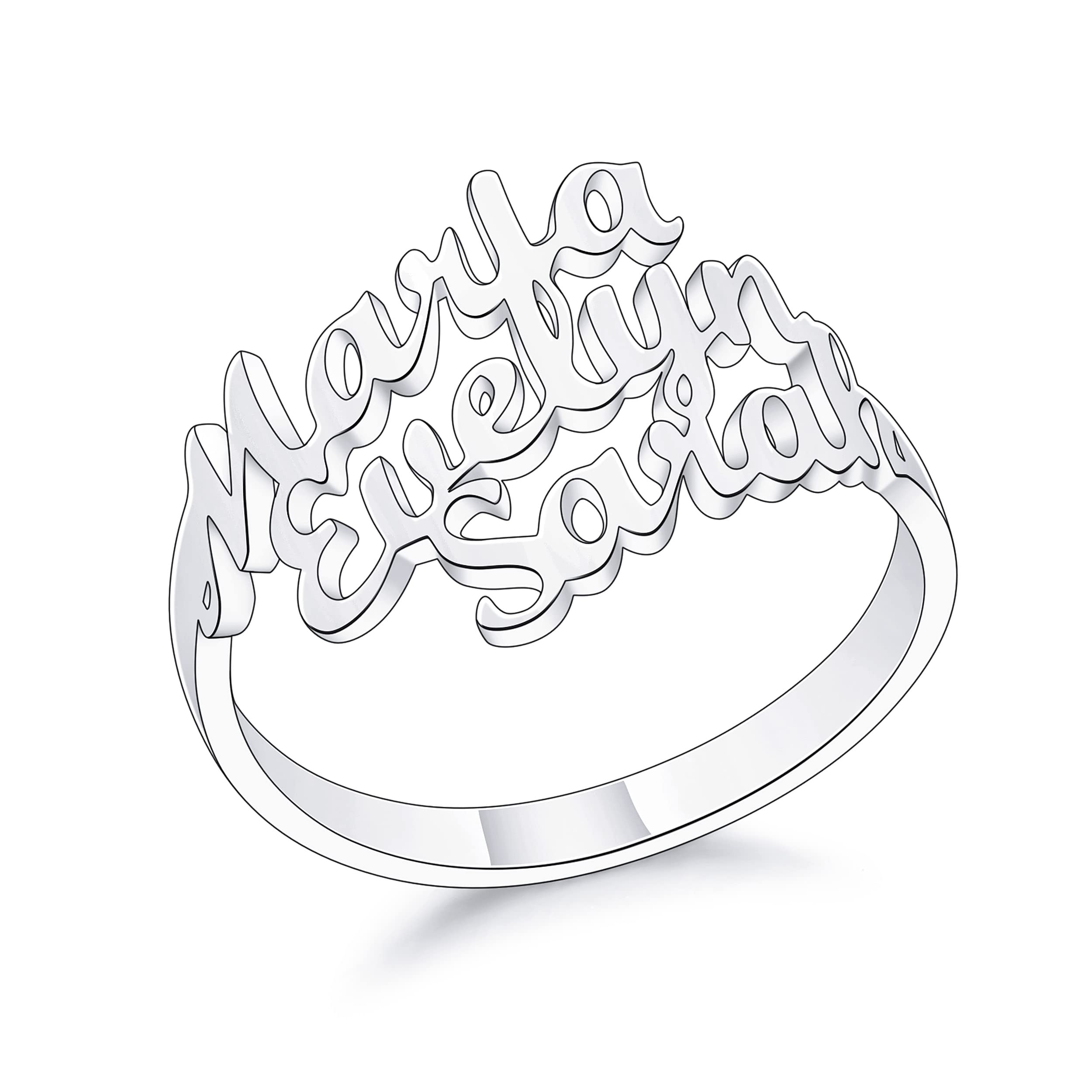 MeMeDIY Personalized Names Ring for Women, 1-4 Kids Names Ring, Sterling Silver Ring with Gold Plated, Rose Gold Plated, Gift for Mom Wife