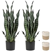 DILATATA 2 Set Large Fake Snake Plant Black Coral 25 Inch Sansevieria Plant Artificial Snake Plants in Pots with Woven Basket Faux Mother in Law Tongue Plant - Indoor Outdoor Decor Housewarming Gift…