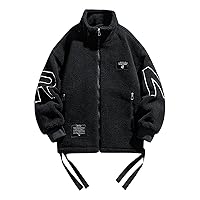 Sports Jackets For Men Sherpa Stand Collar Jacket For Men Winter Fleece Thermal Full-Zip Varsity Bomber Jacket Coat