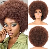 Afro Puff Wigs for Black Women Glueless Short Afro Cosplay Wig 70s Bouncy Synthetic Heat Resistant Hair Colorful Party Halloween 10inch #33