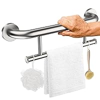 Brushed Nickel Grab Bar 17 Inch w/Towel Holder, iHansee Stainless Steel Towel Rack Shower Support Balanced Support Handle, Wall Mount Safety Handrail Grab Rail for Elderly Senior Handicap Disabled