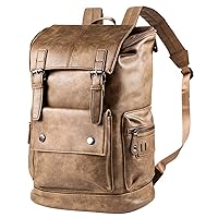 CHAO RAN Vintage Leather Laptop Backpack For Men, Men Black Leather Backpack