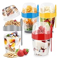 4 pack breakfast on the go cups, cereal yogurt parfait cups with lids and spoon, 29 oz reusable airtight containers cups for overnight oats oatmeal Granola fruit snacks and meal prep