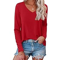 Womens Long Sleeve Shirts V Neck Basic Tops Casual Solid Color Tees