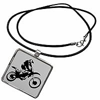 3dRose Motor X Dirt Bike Monotone Vector Art Black Design - Necklace With Pendant (ncl_356217)