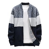 Men's Knit Sweater Jacket Full Zip Fleece Lined Colorblock Stripe Cable Knitted Cardigan Sweaters Coat Outerwear