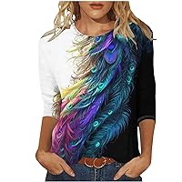 Blouses for Women Dressy Casual 3/4 Sleeve Floral Printed 1/2 Sleeve Tops Summer Elbow Length Shirts Boho Tunic Tees