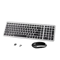 Wireless Keyboard Mouse Combo - 2.4Ghz Compact Quiet Keyboard and Mouse Wireless - 106 Keys Full Size Ergonomic Keyboard for Laptop, Computer, PC, Notebook, Windows, Mac OS (Silver Black)