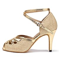 Women's Ankle Strap Peep Toe Classic Leather Salsa Tango Ballroom Latin Modern Dance Wedding Shoes