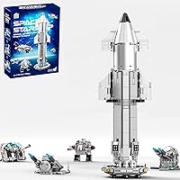 QLT 8 in 1 Starship Rocket Building Block Set, Compatible with Lego, Silver Plating on Surface, Excellent Collectible Building Set for Science Fans