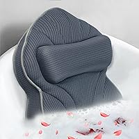 Extra Thick Large Bath Pillow with Neck,Back,Head Support for Bathtub, Spa, Soaking Gray(21''x17'')