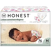 Clean Conscious Diapers | Plant-Based, Sustainable | Rose Blossom + Tutu Cute | Club Box, Size Newborn, 76 Count