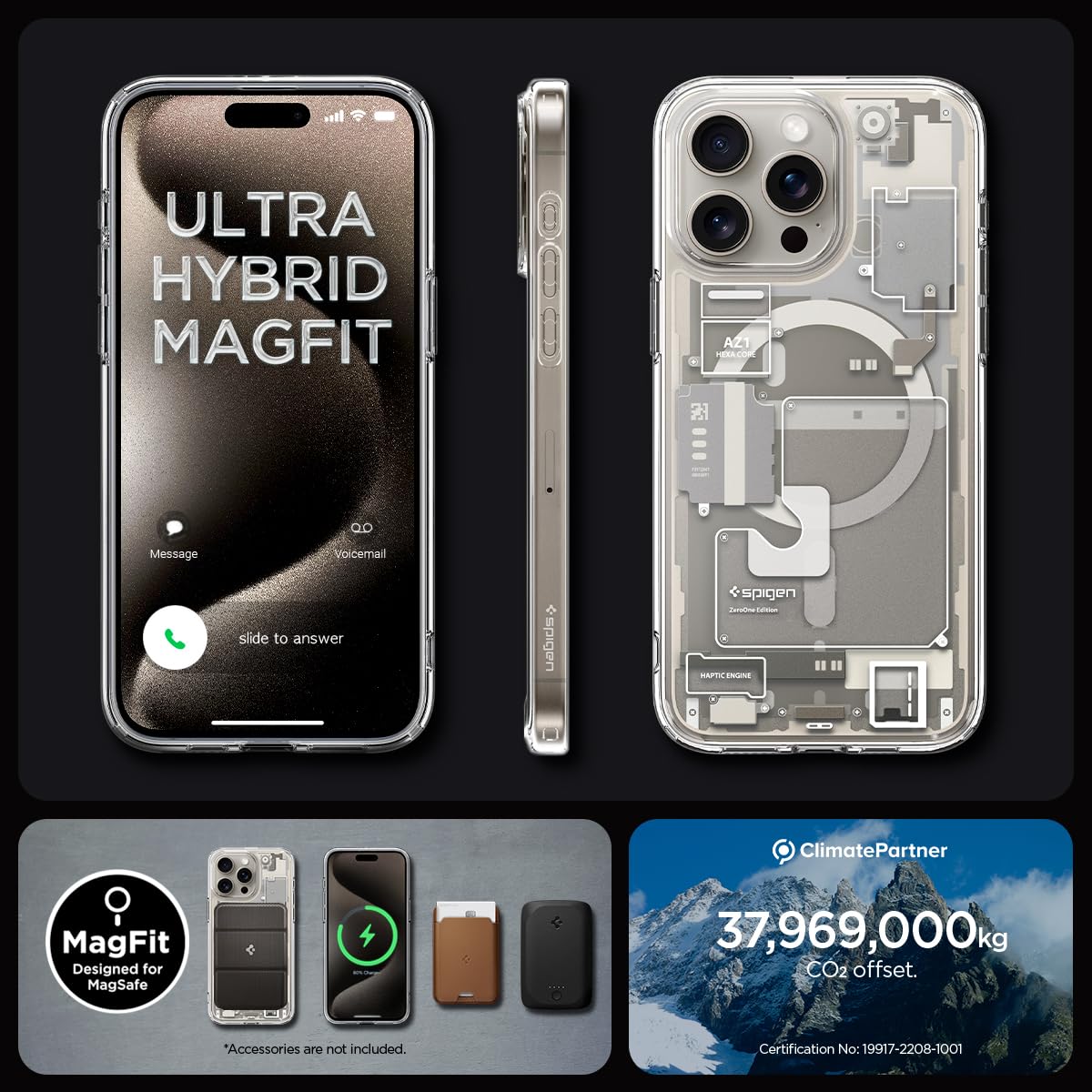 Spigen Ultra Hybrid MagFit Designed for iPhone 15 Pro Max Case (2023) - Zero One Natural Titanium