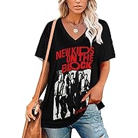 New Kids Music On The Theme Block T-Shirt Womens V Neck Summer Fashion Short Sleeve T Shirts Loose Casual Graphics Tee Tops