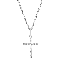 Dazzlingrock Collection Round White Diamond Ladies Cross Religious Pendant (Silver Chain Included), Sterling Silver