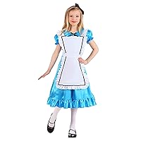FUN Costumes Girls Alice in Wonderland Wonderful Costume for Kids - Dress Apron Hair Bow | Medium Blue