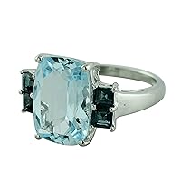 Blue Topaz Cushion Shape 7.78 Carat Natural Earth Mined Gemstone 10K White Gold Ring Unique Jewelry for Women & Men