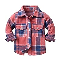 Kids Little Boys Girls Baby Long Sleeve Button Down Plaid Flannel Red Plaid Shacket Toddler Fall Shirt Coat Outwear