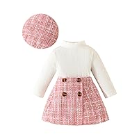 Fernvia Toddler Baby Girl Fall Winter Clothes Turtleneck Ruffle Knit Pullover Tops Plaid Button Mini Skirts Set 2Pcs Outfits