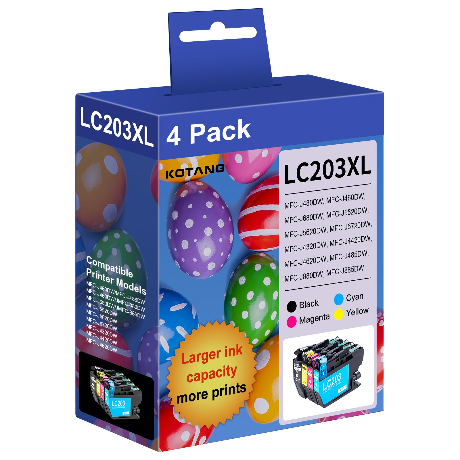 LC203 LC201 Ink Cartridges Compatible for Brother LC203XL Ink LC201 High Yield Work with Brother MFC-J480DW MFC-J880DW MFC-J4420DW MFC-J680DW MFC-J885DW Printer (Black Cyan Magenta Yellow, 4 Pack)