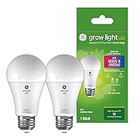 GE Grow LED Light Bulb for Plants Seeds and Greens, Balanced Light Spectrum, A19 (2 Pack)