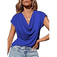 EVALESS Shirts for Women Fashion 2024 Cowl Neck Tops for Women Dressy Casual Short Sleeve Clothes Summer Outfits
