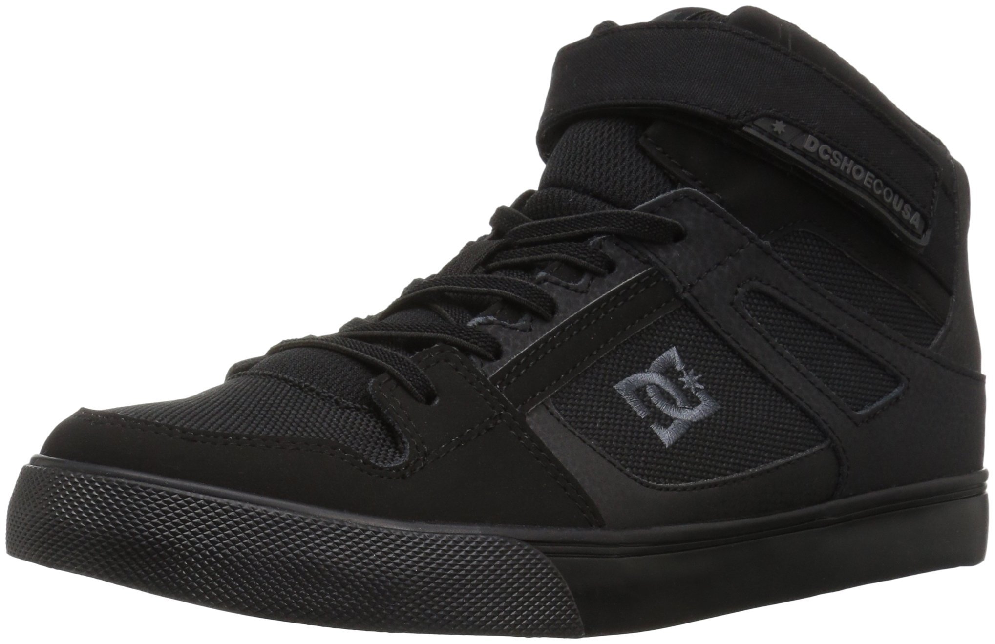 DC Boy's Pure High Top EV Skate Shoes With Ankle Strap and Elastic Laces