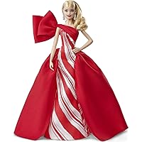 Barbie 2019 Holiday Doll, 11.5-inch, Blonde, Wearing Red and White Gown, with Doll Stand and Certificate of Authenticity