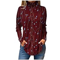 Womens Tops Dressy Casual Solid Long Sleeve High Neck Winter Shirt Loose Fit Cute Basic Workout Tee Blouses