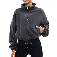 Workout Jackets Cropped Long Sleeve Tops Zip up Sweatshirt Spring Jackets for Women 2024 with 4 Pockets
