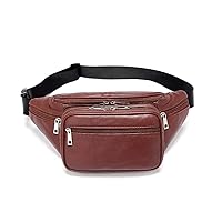 Genuine Leather Large 7 Pocket Waist Pack with Organizer, Card Slots (Lambskin Amber)