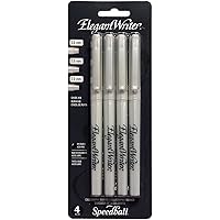 Speedball Elegant Writer Calligraphy 4 Marker Set, Black, 2.0 mm, 2.5 mm & 3.0 mm Chisel Nib Tip Pens for Drawing, Journaling, and Scrapbooking