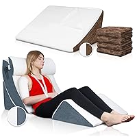Lunix 4pcs Orthopedic Bed Wedge Pillow Set, Memory Foam Sitting Pillow - Navy + Organic Soft Plush Fabric Replacement Cover Set - Brown